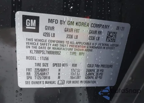 2022 Chevrolet Trailblazer Fwd Lt from USA, damaged, VIN KL79MPSL7NB069952